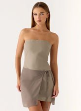 Via Veneto Mini Dress - Sand Brown