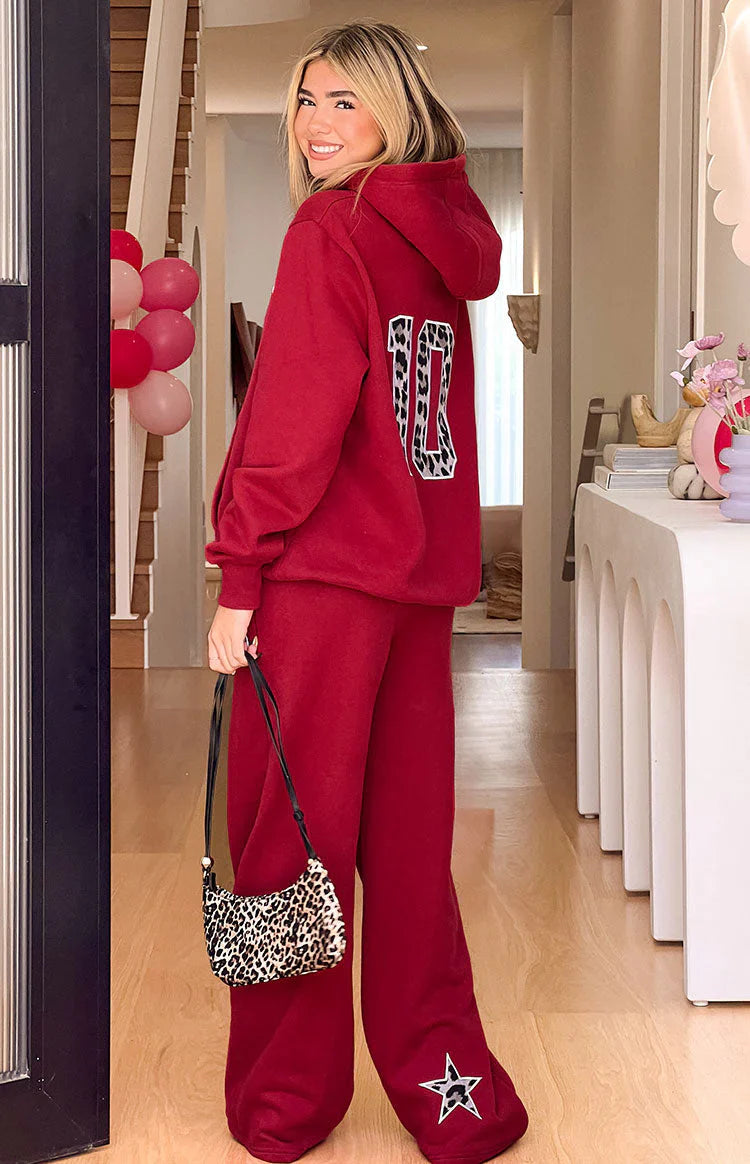 Burgundy Leopard Star Hoodie
