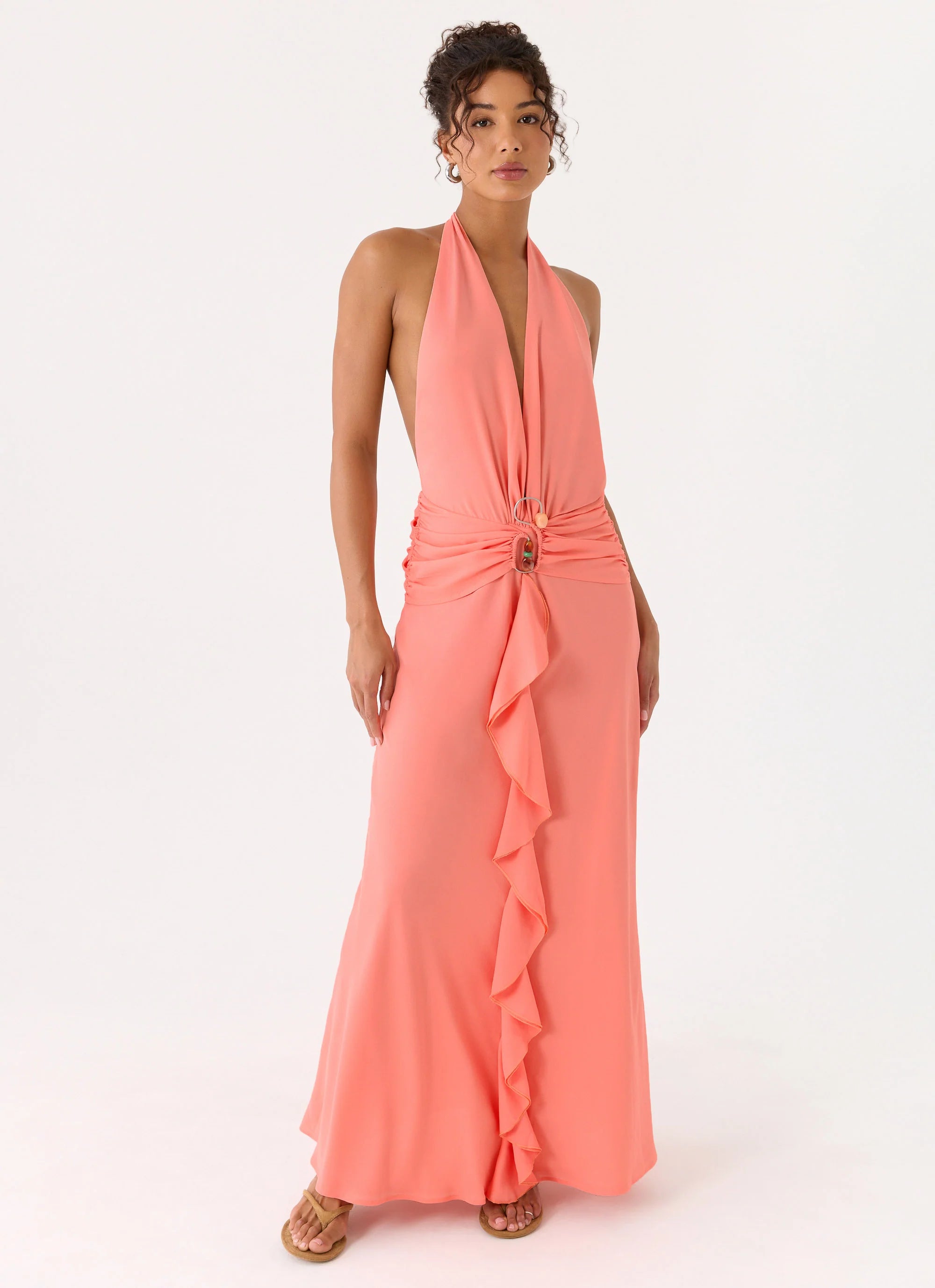 Attina Halter Maxi Dress - Coral