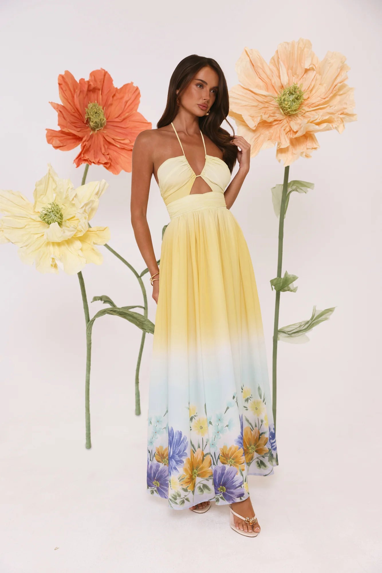 Sunny Blooms Halter Maxi Dress Ombre
